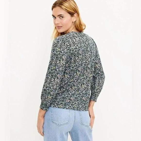 NWT Ann Taylor Loft navy Garden Puff Sleeve Sweatshirt size small petite - Picture 3 of 11